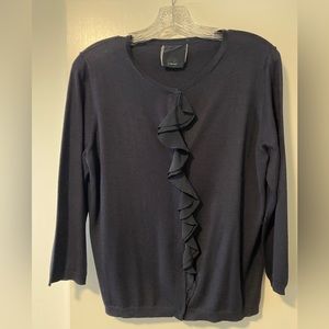St. Emile navy cotton cashmere snap front ruffle cardigan size 12